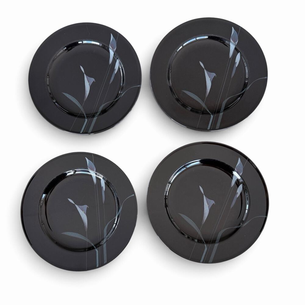 Mikasa Galleria OPUS BLACK FK701 Salad Plates Calla Lily 8.25 In set of 4 Japan